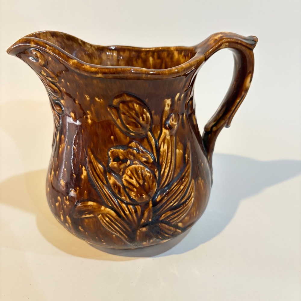19th Century Bennington Rockingham Pottery Tulip 6in Jug Brown Glaze Pitcher